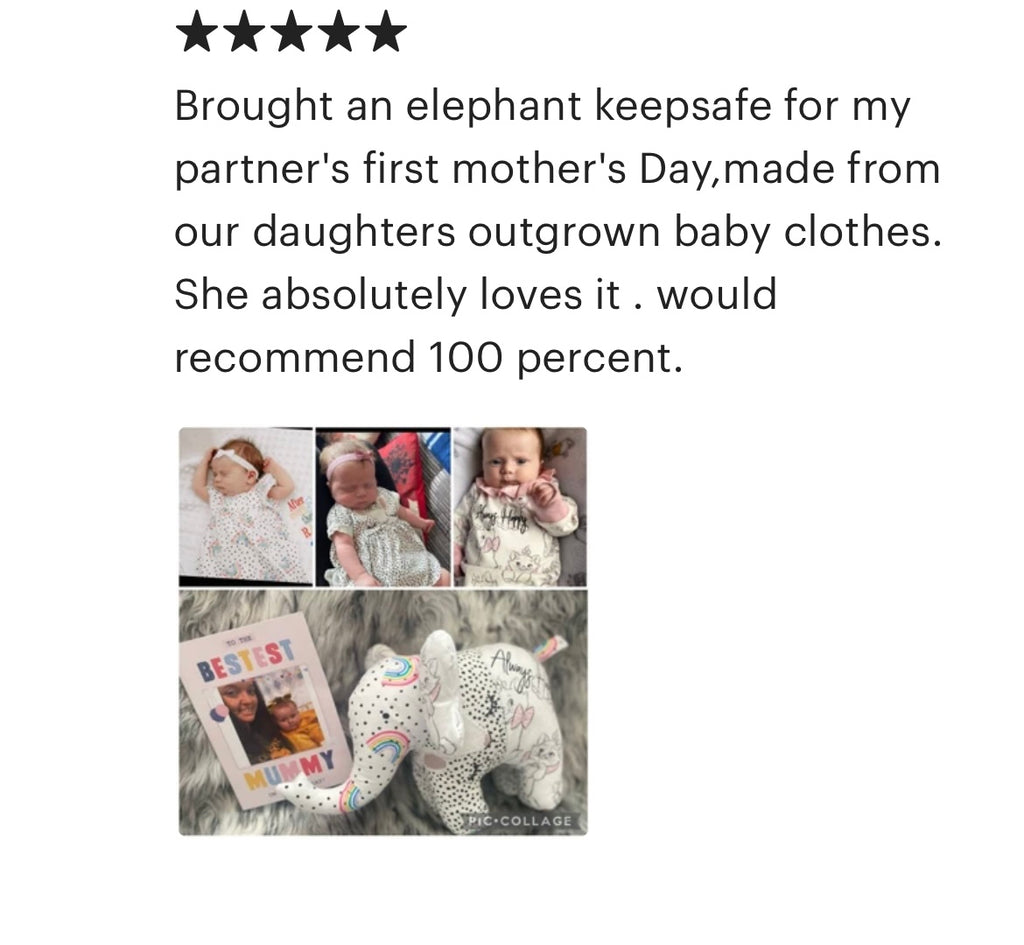Five star review of the bestselling memory keepsake elephant. This made a very special mothers day gift