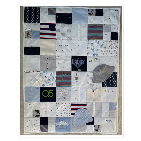 Cot size keepsake quilt made from babygrows