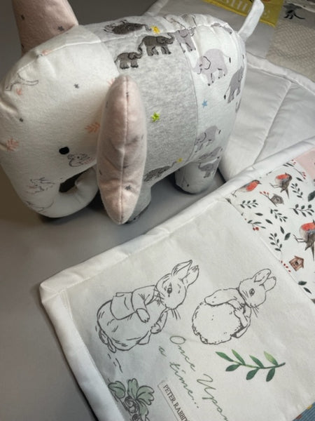 Cot size keepsake quilt with keepsake elephant