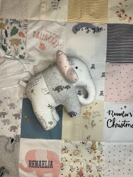 Single bed size keepsake quilt and keepsake elephant bundle